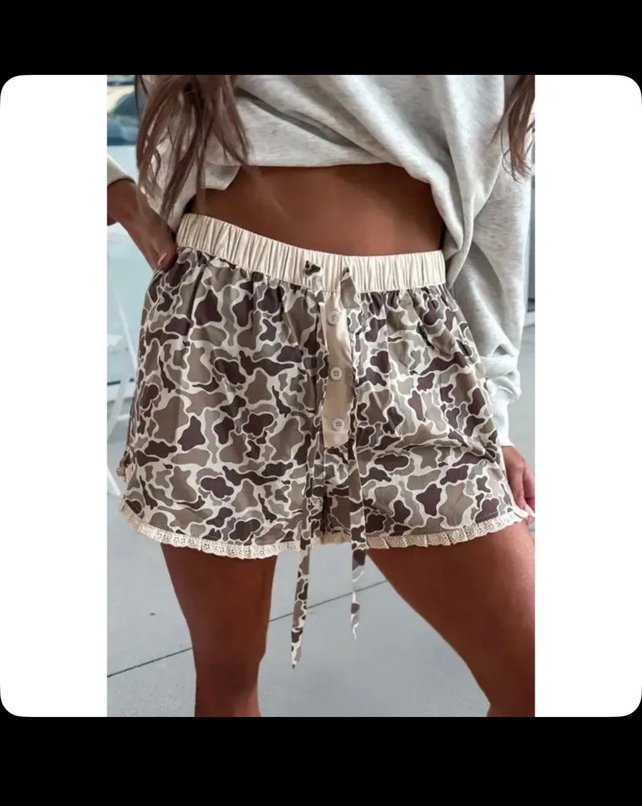 Camo ruffle shorts